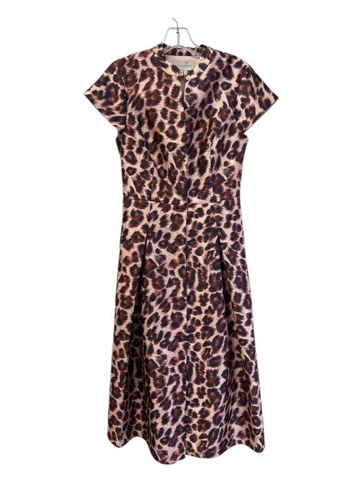 Sachin & Babi Size 4 Brown & Amber Polyester Leopard Cap Sleeve Collar Dress Brown & Amber / 4