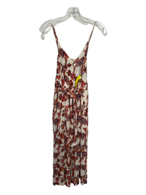 Free People Size 4 Beige & Multi Viscose Spaghetti Strap Floral Jumpsuit Beige & Multi / 4