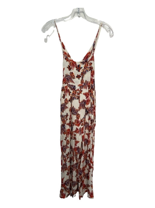 Free People Size 4 Beige & Multi Viscose Spaghetti Strap Floral Jumpsuit Beige & Multi / 4