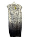 Vince Size M White & Grey Silk Midi Sleeveless Pleat Detail Brush Stroke Dress White & Grey / M