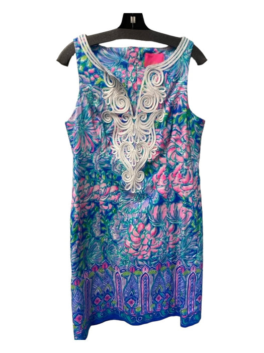 Lilly Pulitzer Size 10 Blue & Pink Multi Cotton Blend Embroidered Design Dress Blue & Pink Multi / 10