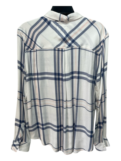 Rails Size L White, Blue & Pink Rayon Plaid Button Up Long Sleeve Collar Top White, Blue & Pink / L