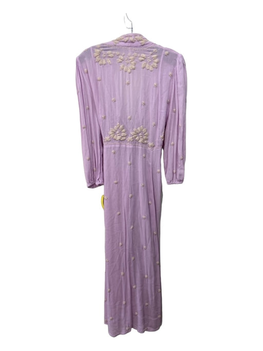 Free People Size S Purple & Beige Viscose Floral Embroidered Long Sleeve Dress Purple & Beige / S