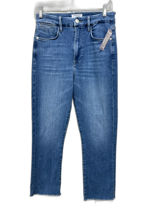 Frame Size 28 Med Wash Cotton Denim Zip & Button Whiskering High Rise Jeans Med Wash / 28