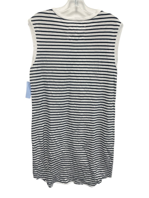 Frank & Eileen Size S White & Navy Blue Cotton Striped Sleeveless Raw Hem Dress White & Navy Blue / S