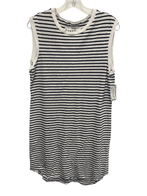 Frank & Eileen Size S White & Navy Blue Cotton Striped Sleeveless Raw Hem Dress White & Navy Blue / S