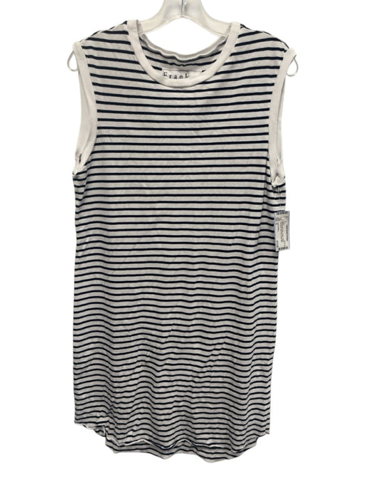 Frank & Eileen Size S White & Navy Blue Cotton Striped Sleeveless Raw Hem Dress White & Navy Blue / S
