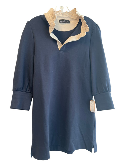 Pomander Place Size Medium Navy & Tan Polyester Long Sleeve Ruffle Accent Dress Navy & Tan / Medium