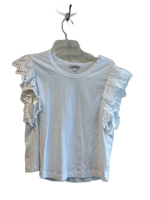 Tyler Boe Size M White Cotton Round Neck Eyelet Lace Short Sleeve Top White / M