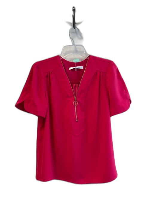 Trina Turk Size M Pink Polyester Short Sleeve solid color 3/4 Zip Top Pink / M
