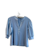 Veronica Beard Size L Blue Pima Cotton 3/4 Sleeve Ribbed Button Down V Neck Top Blue / L