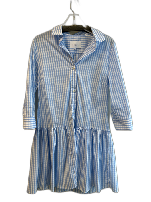 The Shirt Size M Blue & White Cotton Blend Long Sleeve Collar Striped Dress Blue & White / M