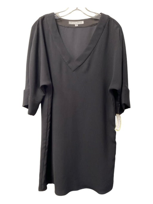 Trina Turk Size M Black Polyester Blend V Neck Drop Shoulder Half Sleeve Dress Black / M