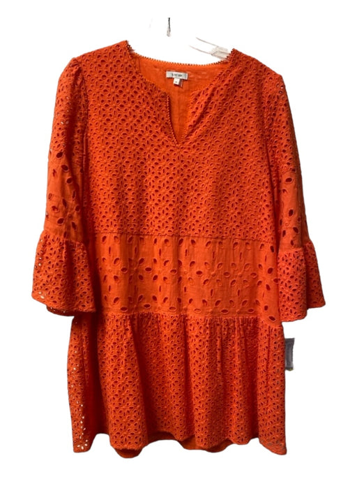 Tyler Boe Size M Red Orange Cotton Round V Neck Long Sleeve Perforated Dress Red Orange / M