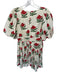 Rhode Size 2 Cream & Red Cotton Floral Bubble Sleeve V Neck Pleated Dress Cream & Red / 2