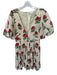 Rhode Size 2 Cream & Red Cotton Floral Bubble Sleeve V Neck Pleated Dress Cream & Red / 2