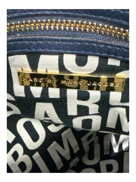 Marc By Marc Jacobs Navy Leather Gold hardware Double Top Handle Top Zip Bag Navy / M