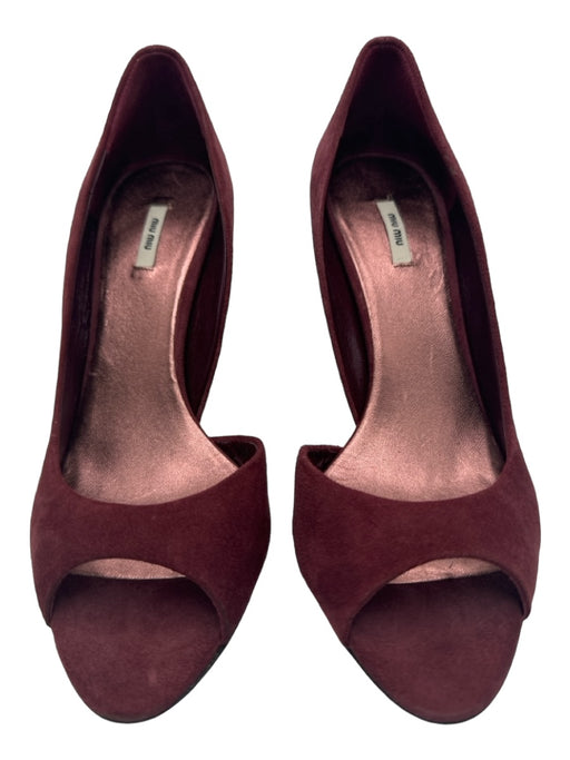 Miu Miu Shoe Size 36 Maroon Red Suede Peep Toe Closed Heel Midi Pumps Maroon Red / 36