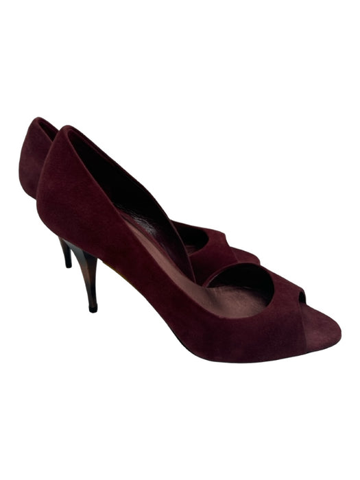 Miu Miu Shoe Size 36 Maroon Red Suede Peep Toe Closed Heel Midi Pumps Maroon Red / 36