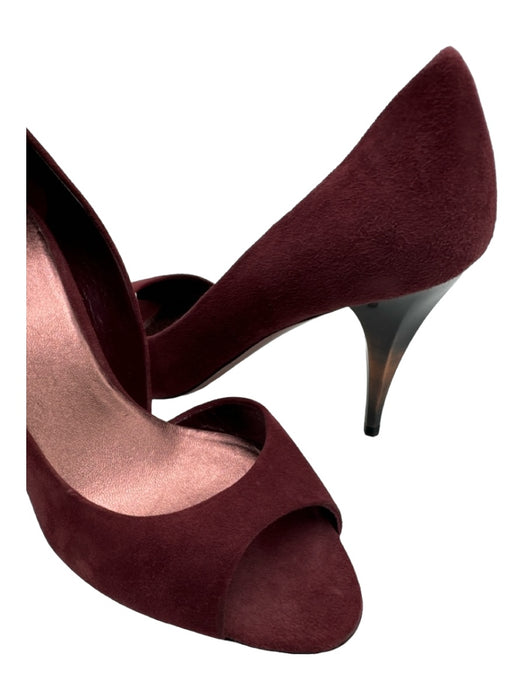 Miu Miu Shoe Size 36 Maroon Red Suede Peep Toe Closed Heel Midi Pumps Maroon Red / 36