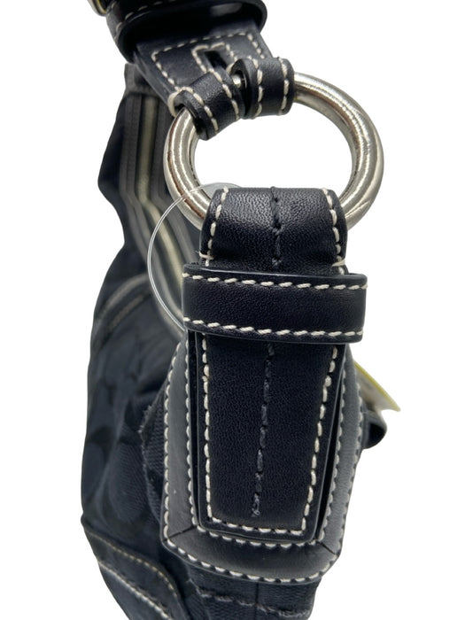 Coach Black Canvas & Leather Monogram Shoulder Bag silver hardware Top Zip Bag Black / S
