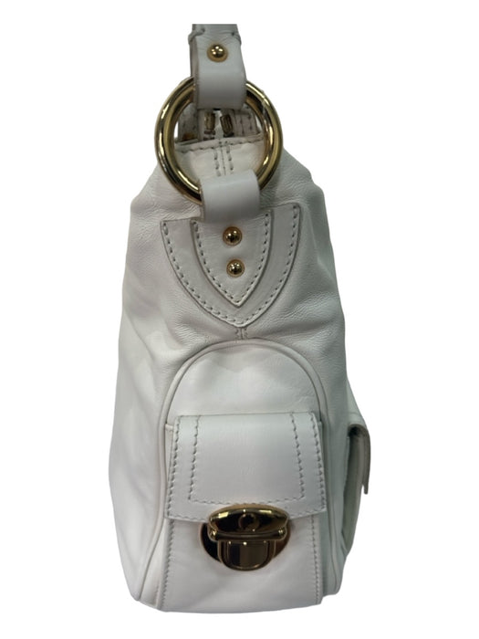 Marc Jacobs White Leather Shoulder Bag Gold Hardware Top Zip Exterior Pocket Bag White / L