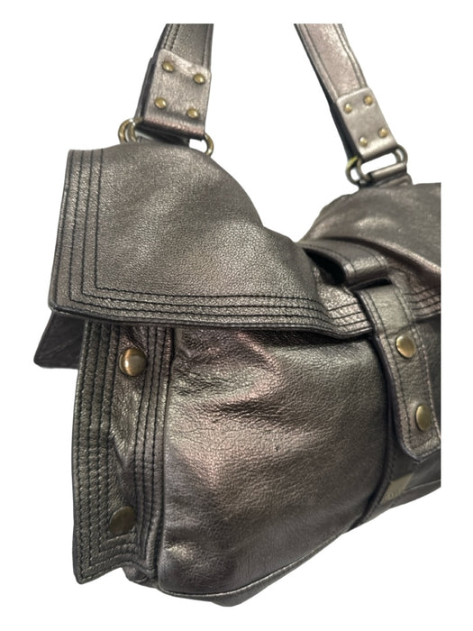 Kooba Pewter Leather Shoulder Bag Flap Brass Hardware metallic Bag Pewter / L