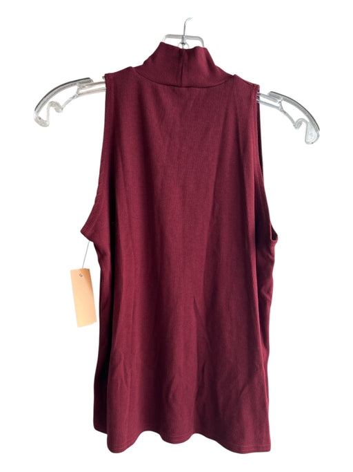 S'edge Size L Maroon Cotton Mock Neck Sleeveless Ribbed Knit Top Maroon / L