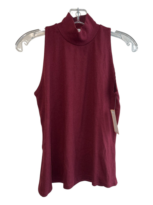 S'edge Size L Maroon Cotton Mock Neck Sleeveless Ribbed Knit Top Maroon / L