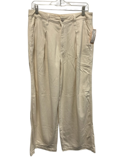 AMO Size 30 Ivory Cotton Zip & Button Wide Laces High Waist Pleat Detail Jeans Ivory / 30