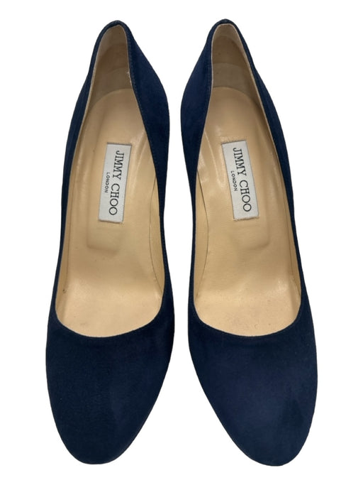 Jimmy Choo Shoe Size 39.5 Navy Blue Suede & Patent Leather Almond Toe Pumps Navy Blue / 39.5