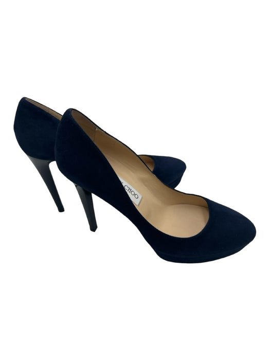 Jimmy Choo Shoe Size 39.5 Navy Blue Suede & Patent Leather Almond Toe Pumps Navy Blue / 39.5