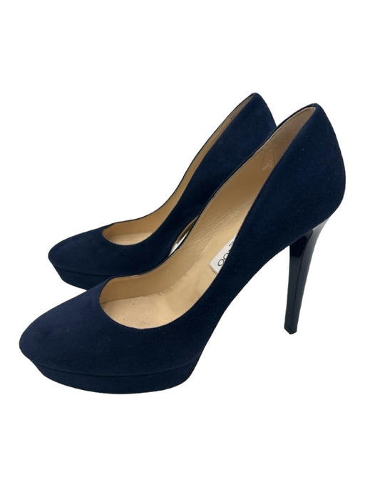 Jimmy Choo Shoe Size 39.5 Navy Blue Suede & Patent Leather Almond Toe Pumps Navy Blue / 39.5