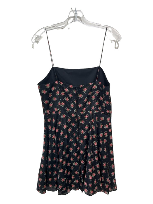 Alice + Olivia Size M Black, Pink, Green Cotton & Silk Floral A-Line Mini Dress Black, Pink, Green / M