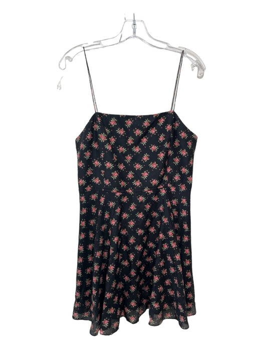 Alice + Olivia Size M Black, Pink, Green Cotton & Silk Floral A-Line Mini Dress Black, Pink, Green / M