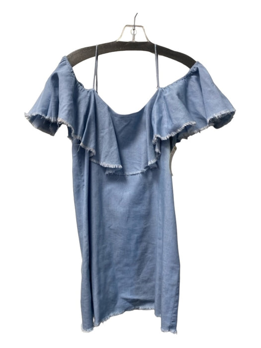 Misa Size XS Chambray Cotton Adjustable Strap Cold Shoulder Mini Tiered Dress Chambray / XS