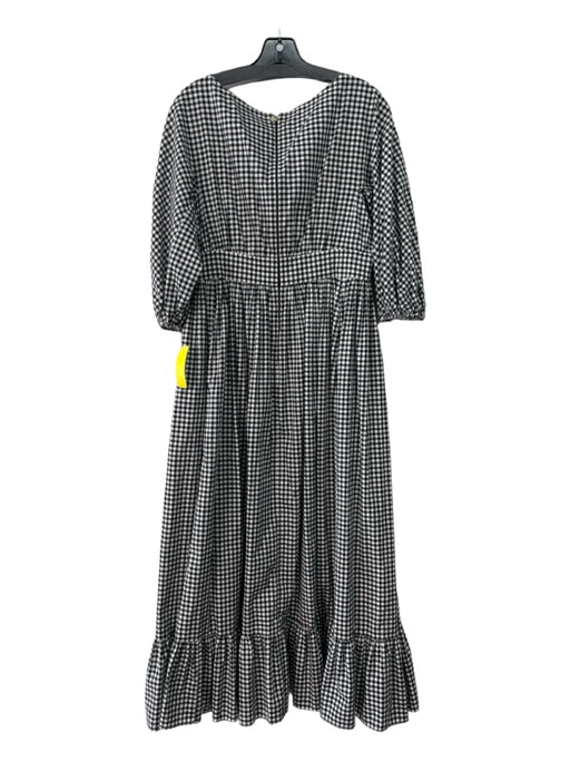 Kate Spade Size 8 Black & White Cotton Gingham V Neck 3/4 Balloon Sleeve Dress Black & White / 8