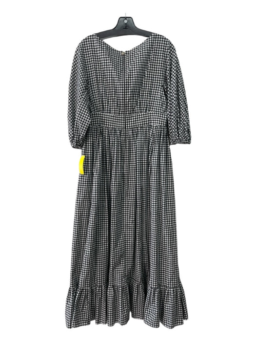 Kate Spade Size 8 Black & White Cotton Gingham V Neck 3/4 Balloon Sleeve Dress Black & White / 8