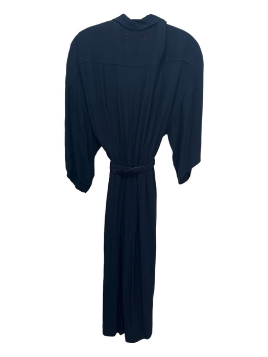 XiRENA Size S Navy Collared V Neck 1/2 Sleeve Maxi Sash Inc Dress Navy / S