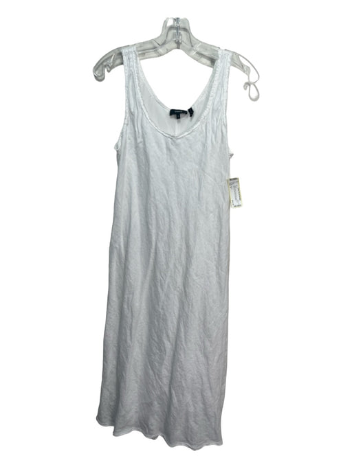 Theory Size 8 White Linen Round Neck Sleeveless Raw Hem Midi Dress White / 8