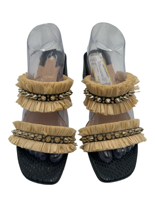 Christian Louboutin Shoe Size 40 Black & Beige Snake Embossed Raffia Sandals Black & Beige / 40