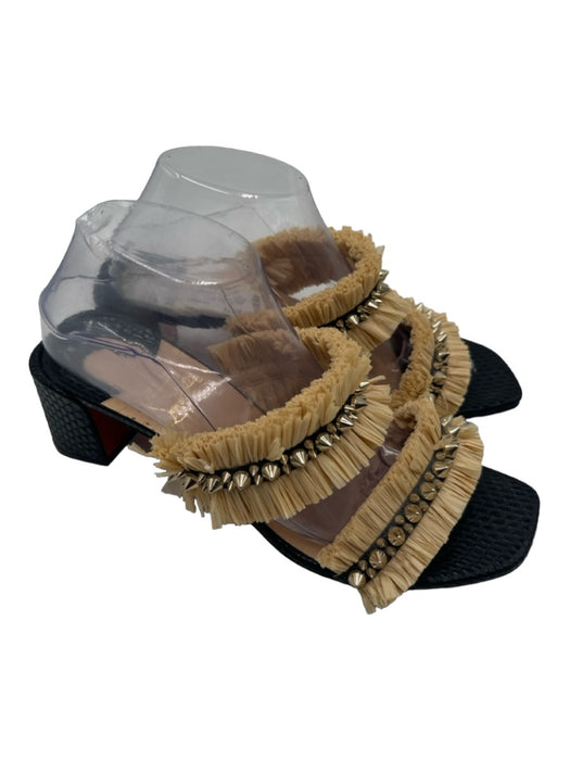 Christian Louboutin Shoe Size 40 Black & Beige Snake Embossed Raffia Sandals Black & Beige / 40
