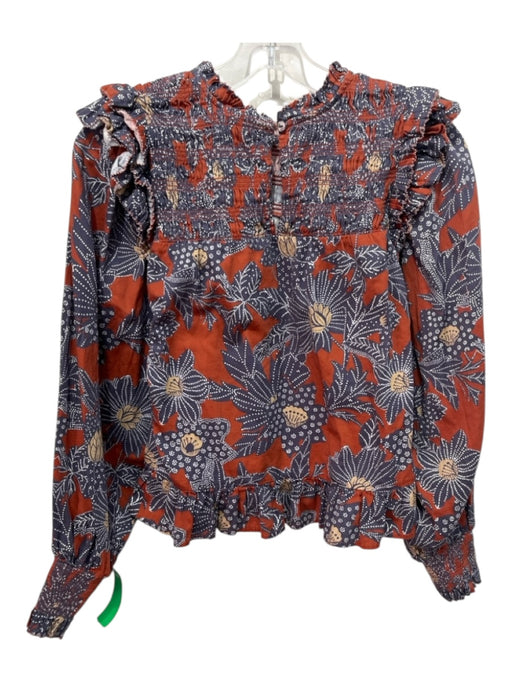 Love The Label Size S Orange, Blue, Multi Cotton floral print Smocked Detail Top Orange, Blue, Multi / S