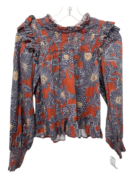 Love The Label Size S Orange, Blue, Multi Cotton floral print Smocked Detail Top Orange, Blue, Multi / S