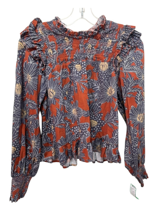 Love The Label Size S Orange, Blue, Multi Cotton floral print Smocked Detail Top Orange, Blue, Multi / S