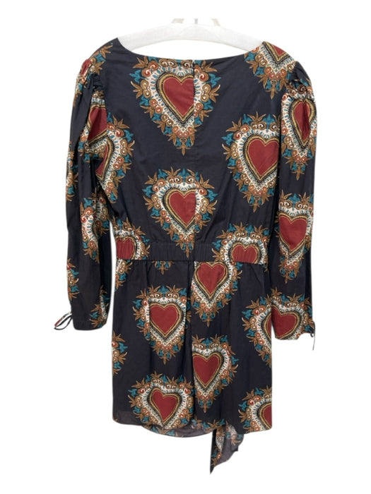 Rhode Size L Black, Red, Multi Cotton Heart Print Rouched V Neck Back Zip Dress Black, Red, Multi / L