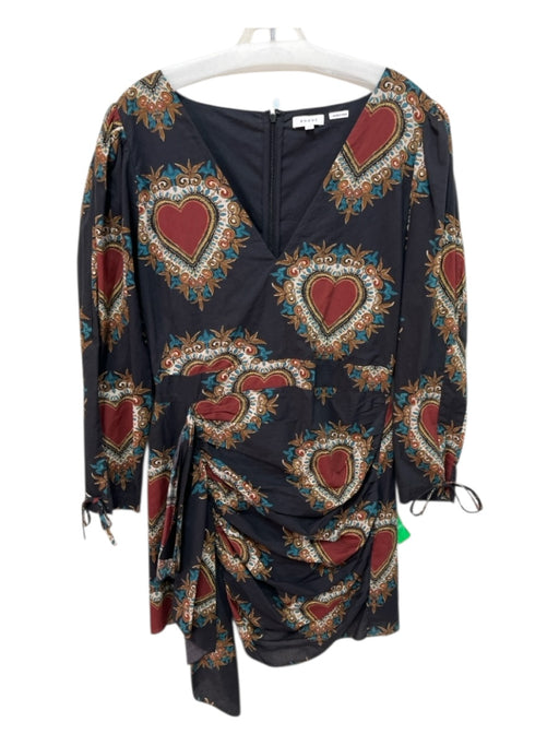 Rhode Size L Black, Red, Multi Cotton Heart Print Rouched V Neck Back Zip Dress Black, Red, Multi / L