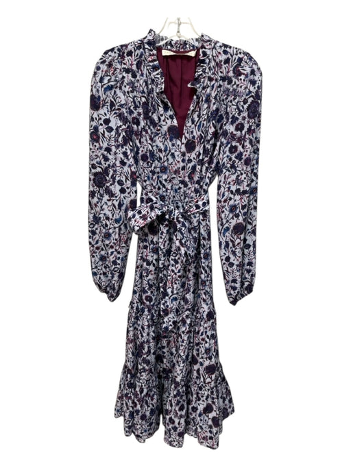 Marie Oliver Size S Blue, Purple, Red Silk Ruffle Details Floral Print Dress Blue, Purple, Red / S