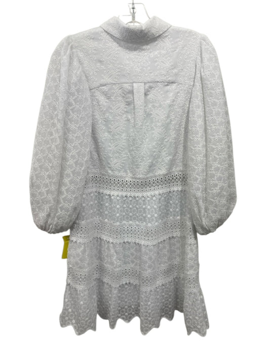 Alice + Olivia Size 4 White Polyester Paisley Eyelet 3/4 Balloon Sleeve Dress White / 4