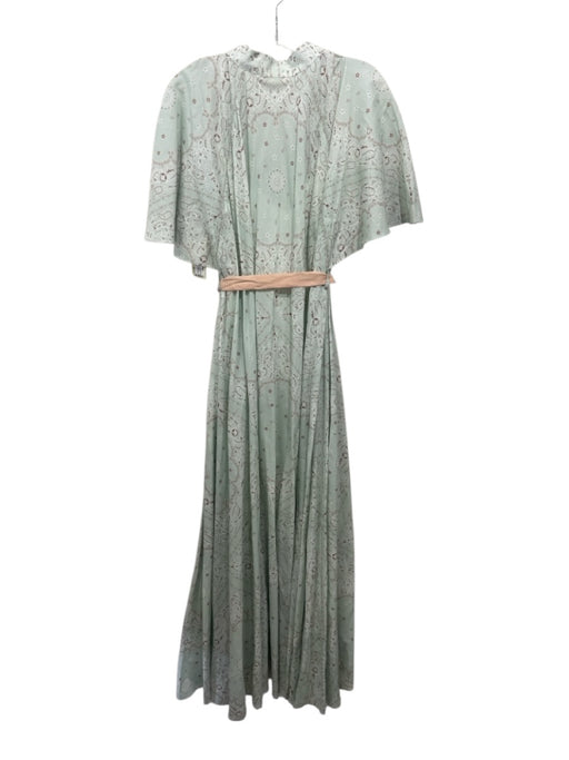 Mes Demoiselles Size 36 Mint Green & Brown Cotton Paisley V Neck Belted Dress Mint Green & Brown / 36